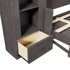 Cama Murphy Queen Size de Pared con Gabinetes Laterales y Luz LED, Cama Plegable de Gabinete con Estantes de Almacenamiento y Cajones para Habitación de Huéspedes, Gris