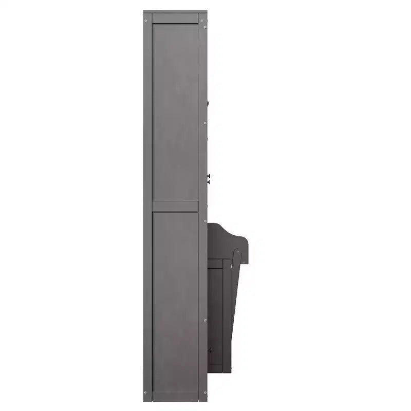 Cama Murphy Queen Size de Pared con Gabinetes Laterales y Luz LED, Cama Plegable de Gabinete con Estantes de Almacenamiento y Cajones para Habitación de Huéspedes, Gris
