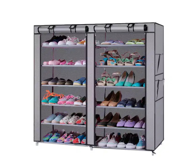 Zapatero de tela no tejida de 6 hileras y 2 líneas, con 12 celosías, color gris