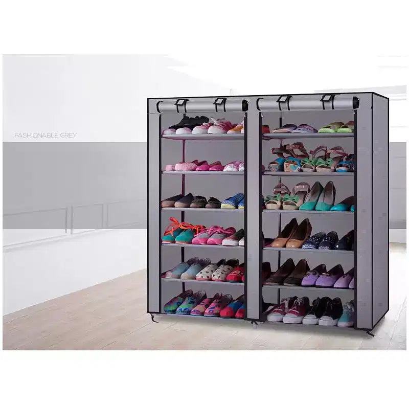 Zapatero de tela no tejida de 6 hileras y 2 líneas, con 12 celosías, color gris