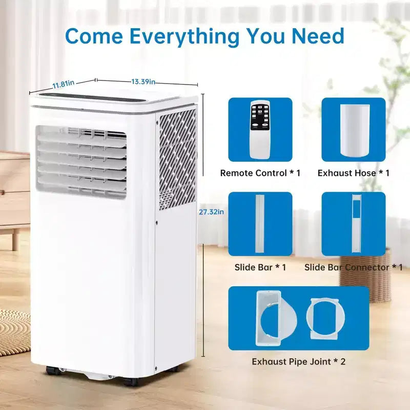 Mobile 8K BTU Portable AC: 4-in-1 Unit with Dehumidifier, Fan & Sleep Mode for 350-450 Sq.Ft. Features Easy Installation, Remote Control & 24H Timer