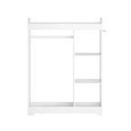 Armario con espejo para disfraces infantiles, organizador de madera con barra para colgar, ganchos y estantes, blanco