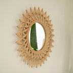 Espejo de pared decorativo de bambú redondo moderno de 24 pulgadas con artesanía tejida, espejo circular pequeño para recibidor o sala de estar - Panipeachy