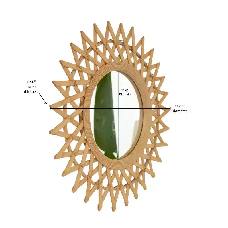 Espejo de pared decorativo de bambú redondo moderno de 24 pulgadas con artesanía tejida, espejo circular pequeño para recibidor o sala de estar - Panipeachy