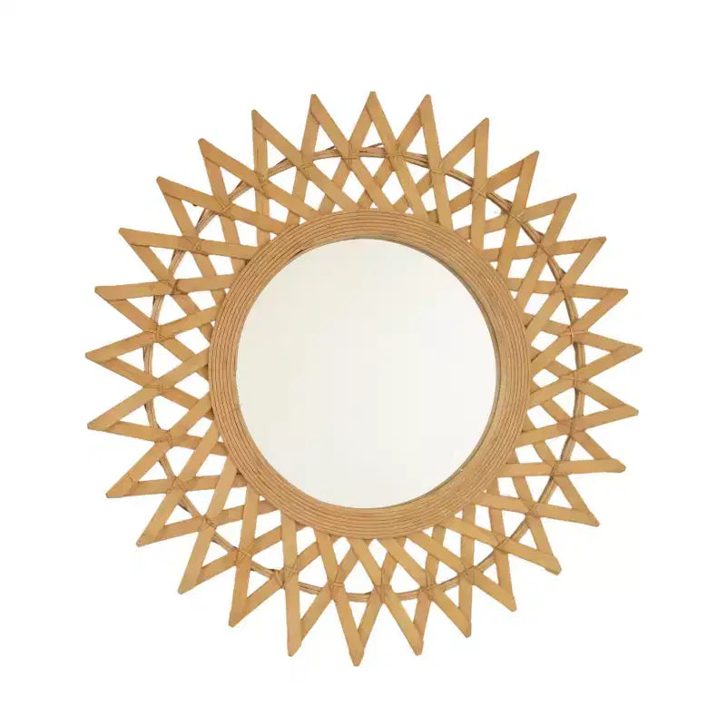 Espejo de pared decorativo de bambú redondo moderno de 24 pulgadas con artesanía tejida, espejo circular pequeño para recibidor o sala de estar - Panipeachy