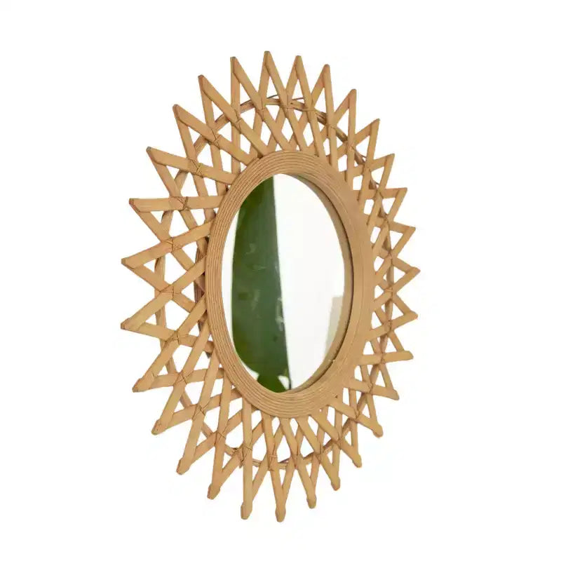 Espejo de pared decorativo de bambú redondo moderno de 24 pulgadas con artesanía tejida, espejo circular pequeño para recibidor o sala de estar - Panipeachy