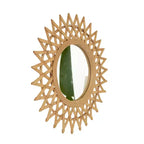 Espejo de pared decorativo de bambú redondo moderno de 24 pulgadas con artesanía tejida, espejo circular pequeño para recibidor o sala de estar - Panipeachy