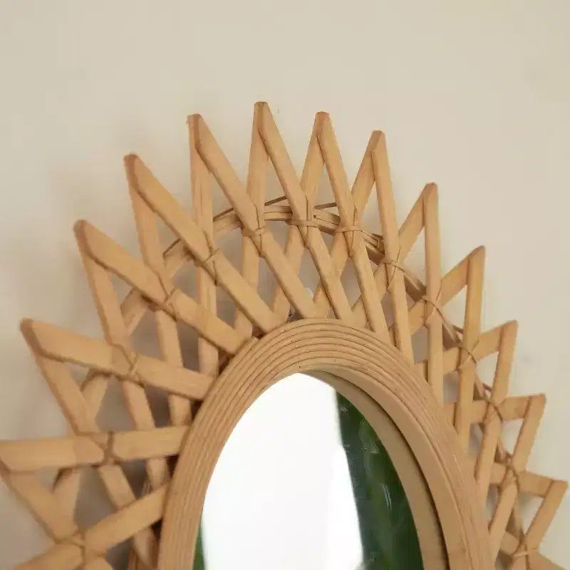 Espejo de pared decorativo de bambú redondo moderno de 24 pulgadas con artesanía tejida, espejo circular pequeño para recibidor o sala de estar - Panipeachy