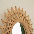 Espejo de pared decorativo de bambú redondo moderno de 24 pulgadas con artesanía tejida, espejo circular pequeño para recibidor o sala de estar - Panipeachy