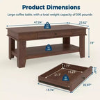 Mesa de centro rústica de 47.2 pulgadas, estilo casa de campo, capacidad de 300 lb, con cajón y estante de almacenamiento, perfecta para sala de estar (1 paquete)