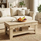 Mesa de centro rústica de 47.2 pulgadas, estilo casa de campo, capacidad de 300 lb, con cajón y estante de almacenamiento, perfecta para sala de estar (1 paquete)