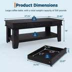 Mesa de centro rústica de 47.2 pulgadas, estilo casa de campo, capacidad de 300 lb, con cajón y estante de almacenamiento, perfecta para sala de estar (1 paquete)