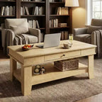 Mesa de centro rústica de 47.2 pulgadas, estilo casa de campo, capacidad de 300 lb, con cajón y estante de almacenamiento, perfecta para sala de estar (1 paquete)