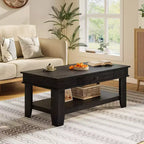 Mesa de centro rústica de 47.2 pulgadas, estilo casa de campo, capacidad de 300 lb, con cajón y estante de almacenamiento, perfecta para sala de estar (1 paquete)