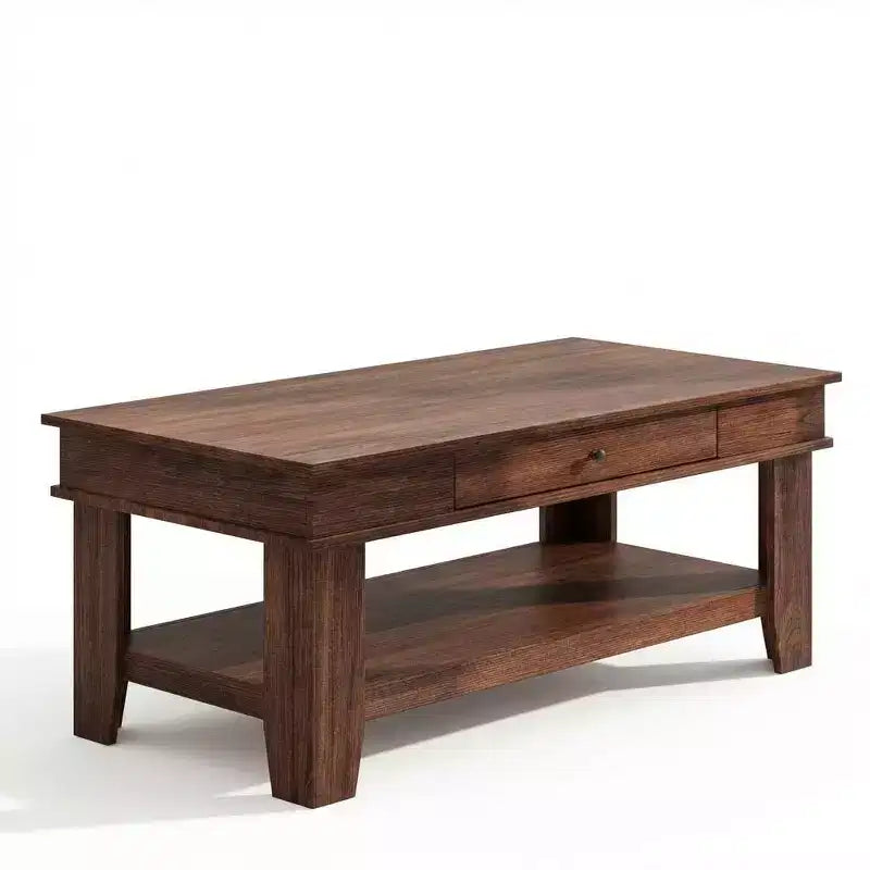Mesa de centro rústica de 47.2 pulgadas, estilo casa de campo, capacidad de 300 lb, con cajón y estante de almacenamiento, perfecta para sala de estar (1 paquete)
