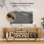 Mueble de TV de 55 pulgadas para dormitorio, sala de estar, soporte de TV de roble para TV de 65 pulgadas, gabinete moderno de mediados de siglo, detalle de madera estriada, gestión de cables