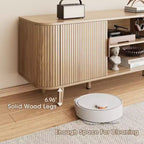 Mueble de TV de 55 pulgadas para dormitorio, sala de estar, soporte de TV de roble para TV de 65 pulgadas, gabinete moderno de mediados de siglo, detalle de madera estriada, gestión de cables