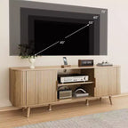 Mueble de TV de 55 pulgadas para dormitorio, sala de estar, soporte de TV de roble para TV de 65 pulgadas, gabinete moderno de mediados de siglo, detalle de madera estriada, gestión de cables