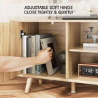 Mueble de TV de 55 pulgadas para dormitorio, sala de estar, soporte de TV de roble para TV de 65 pulgadas, gabinete moderno de mediados de siglo, detalle de madera estriada, gestión de cables