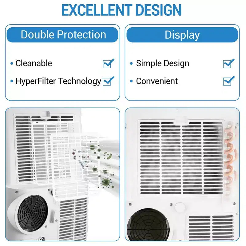 Quiet 14,000 BTU Portable AC Unit: 3-in-1 Cooling, Dehumidifier & Fan for Large Rooms Up to 750 Sq.Ft. Features Remote, Sleep Mode & 24-Hour Timer