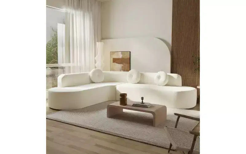 Sofá seccional extra grande Whisen de 122 pulgadas, sofá tapizado en tela elegante con tres cojines redondos, espuma de alta resiliencia