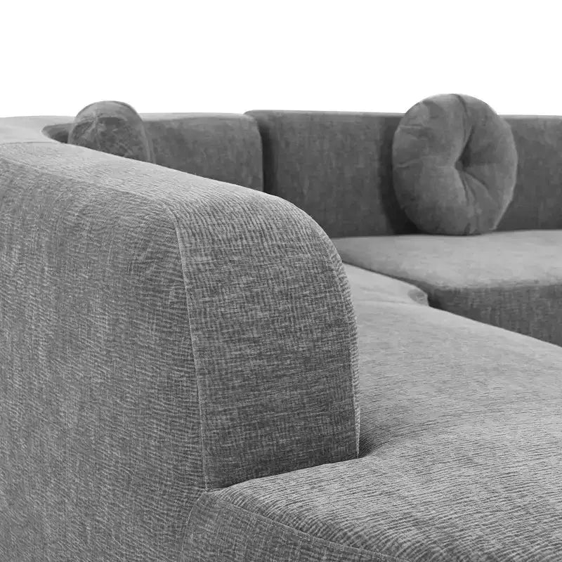 Sofá seccional extra grande Whisen de 122 pulgadas, sofá tapizado en tela elegante con tres cojines redondos, espuma de alta resiliencia