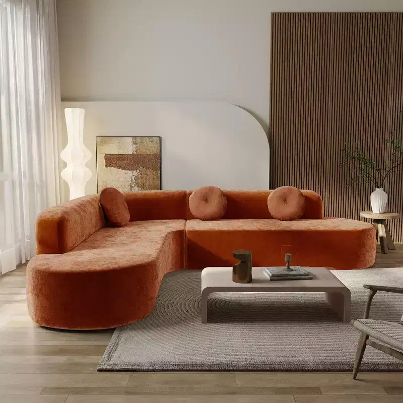 Sofá seccional extra grande Whisen de 122 pulgadas, sofá tapizado en tela elegante con tres cojines redondos, espuma de alta resiliencia