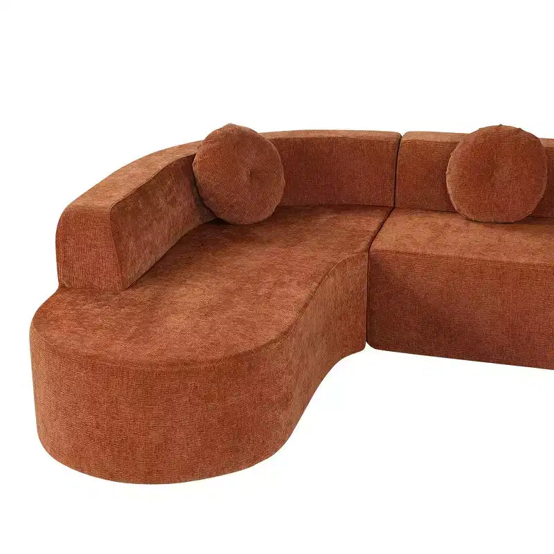 Sofá seccional extra grande Whisen de 122 pulgadas, sofá tapizado en tela elegante con tres cojines redondos, espuma de alta resiliencia