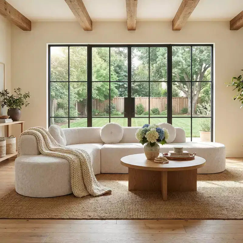 Sofá seccional extra grande Whisen de 122 pulgadas, sofá tapizado en tela elegante con tres cojines redondos, espuma de alta resiliencia