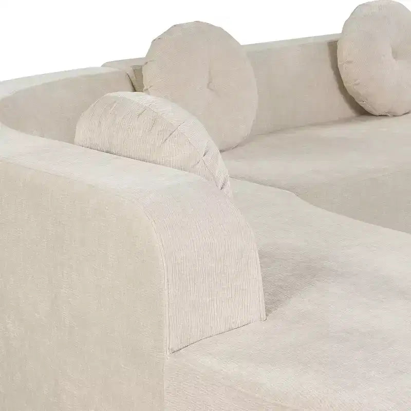 Sofá seccional extra grande Whisen de 122 pulgadas, sofá tapizado en tela elegante con tres cojines redondos, espuma de alta resiliencia