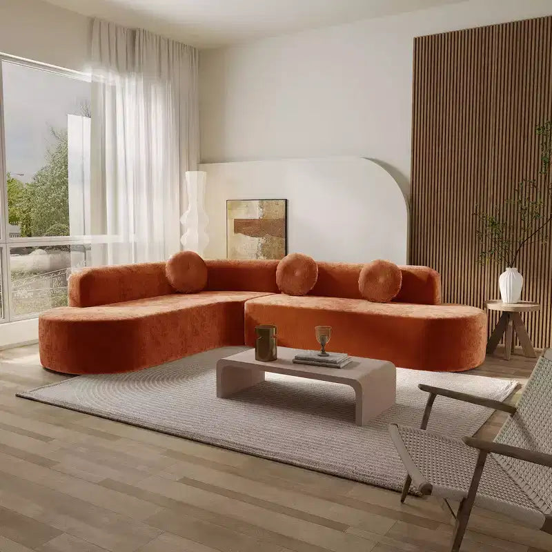 Sofá seccional extra grande Whisen de 122 pulgadas, sofá tapizado en tela elegante con tres cojines redondos, espuma de alta resiliencia