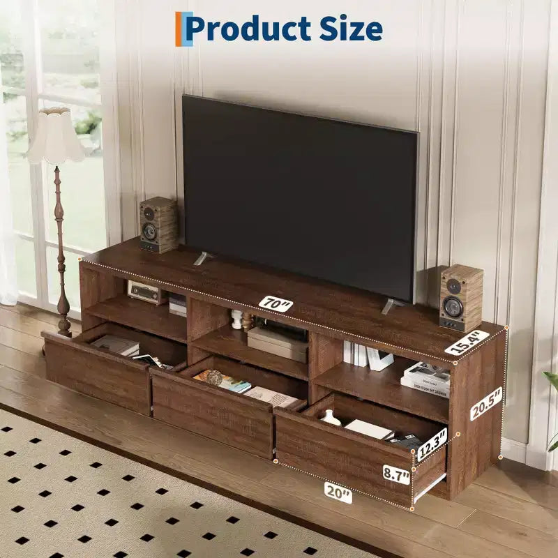 Mueble de TV Moderno de Mediados de Siglo de 70 pulgadas - Amplia Consola Multimedia para TV de 80 pulgadas, con Estantes Abiertos, Centro de Entretenimiento para Sala de Estar/Dormitorio