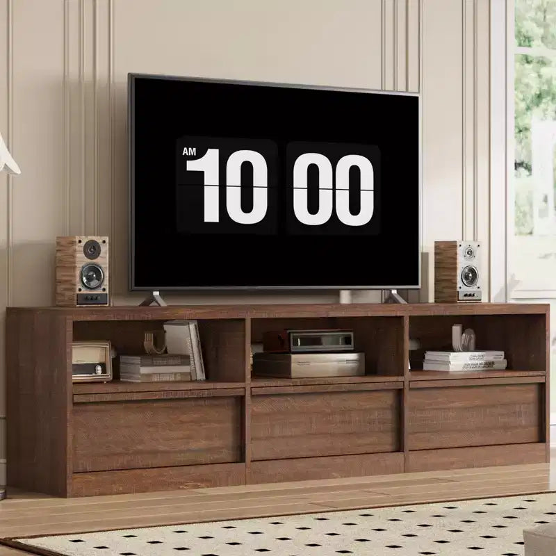 Mueble de TV Moderno de Mediados de Siglo de 70 pulgadas - Amplia Consola Multimedia para TV de 80 pulgadas, con Estantes Abiertos, Centro de Entretenimiento para Sala de Estar/Dormitorio