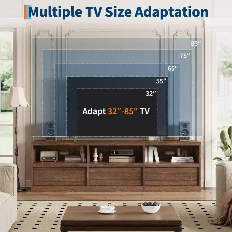 Mueble de TV Moderno de Mediados de Siglo de 70 pulgadas - Amplia Consola Multimedia para TV de 80 pulgadas, con Estantes Abiertos, Centro de Entretenimiento para Sala de Estar/Dormitorio