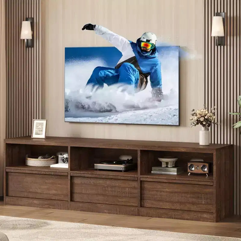 Mueble de TV Moderno de Mediados de Siglo de 70 pulgadas - Amplia Consola Multimedia para TV de 80 pulgadas, con Estantes Abiertos, Centro de Entretenimiento para Sala de Estar/Dormitorio