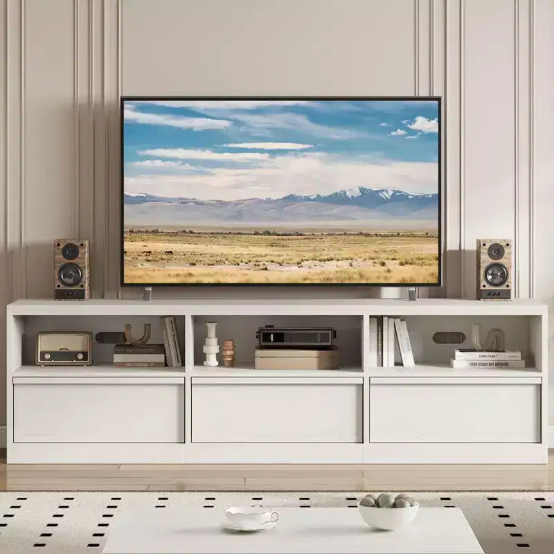 Mueble de TV Moderno de Mediados de Siglo de 70 pulgadas - Amplia Consola Multimedia para TV de 80 pulgadas, con Estantes Abiertos, Centro de Entretenimiento para Sala de Estar/Dormitorio