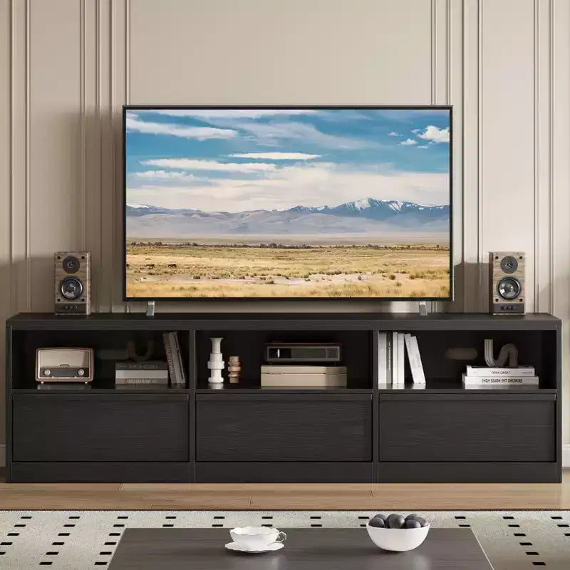 Mueble de TV Moderno de Mediados de Siglo de 70 pulgadas - Amplia Consola Multimedia para TV de 80 pulgadas, con Estantes Abiertos, Centro de Entretenimiento para Sala de Estar/Dormitorio
