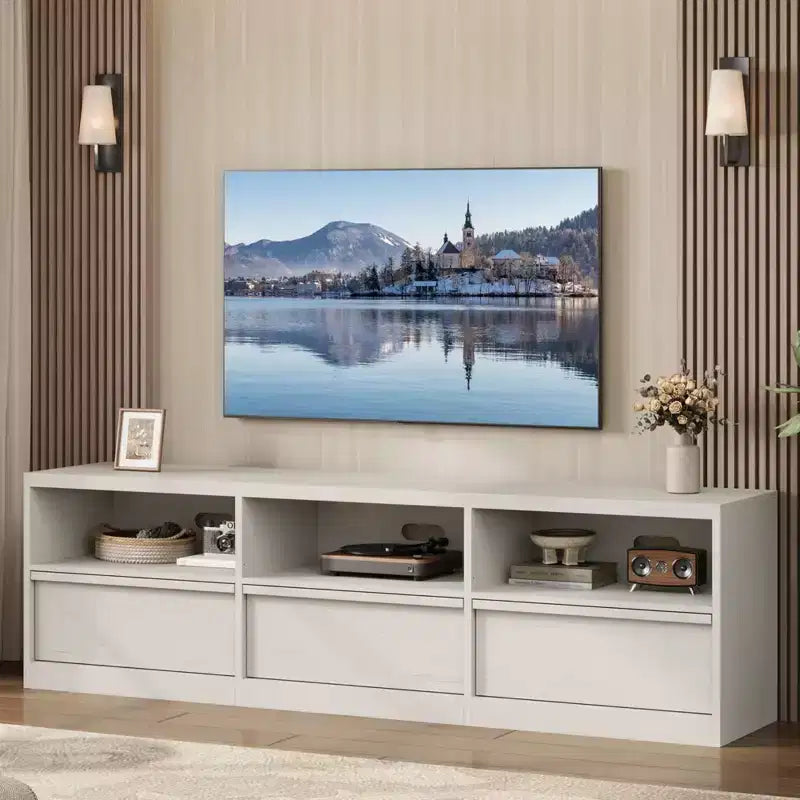 Mueble de TV Moderno de Mediados de Siglo de 70 pulgadas - Amplia Consola Multimedia para TV de 80 pulgadas, con Estantes Abiertos, Centro de Entretenimiento para Sala de Estar/Dormitorio