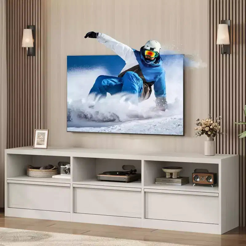Mueble de TV Moderno de Mediados de Siglo de 70 pulgadas - Amplia Consola Multimedia para TV de 80 pulgadas, con Estantes Abiertos, Centro de Entretenimiento para Sala de Estar/Dormitorio