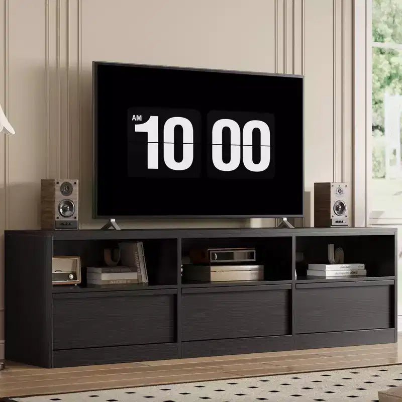 Mueble de TV Moderno de Mediados de Siglo de 70 pulgadas - Amplia Consola Multimedia para TV de 80 pulgadas, con Estantes Abiertos, Centro de Entretenimiento para Sala de Estar/Dormitorio