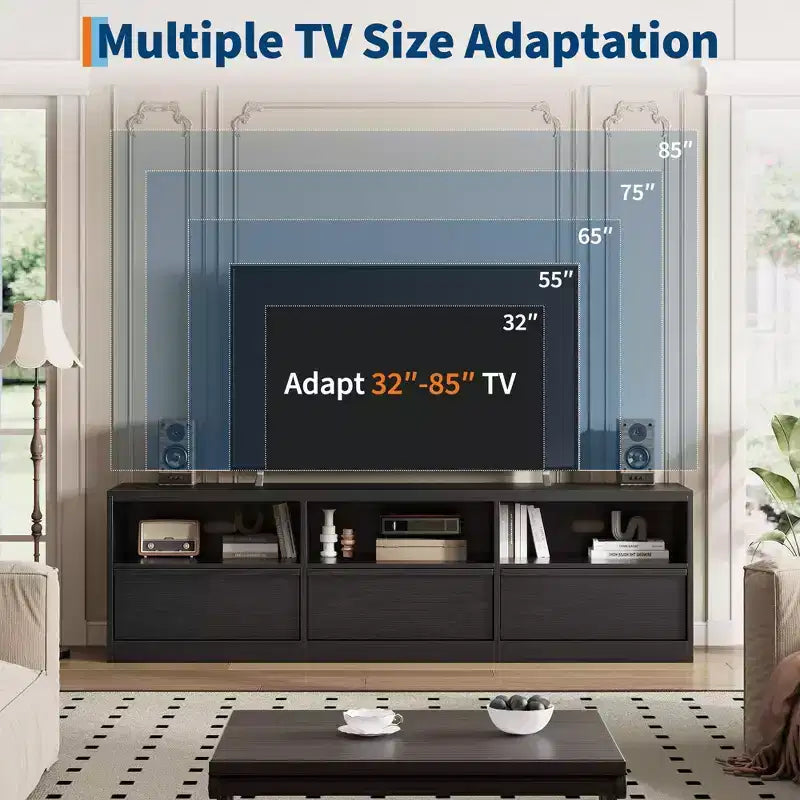 Mueble de TV Moderno de Mediados de Siglo de 70 pulgadas - Amplia Consola Multimedia para TV de 80 pulgadas, con Estantes Abiertos, Centro de Entretenimiento para Sala de Estar/Dormitorio