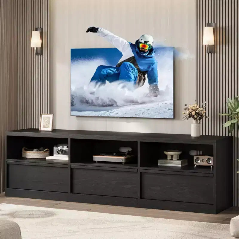 Mueble de TV Moderno de Mediados de Siglo de 70 pulgadas - Amplia Consola Multimedia para TV de 80 pulgadas, con Estantes Abiertos, Centro de Entretenimiento para Sala de Estar/Dormitorio