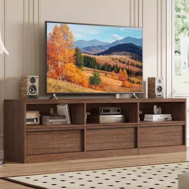 Mueble de TV Moderno de Mediados de Siglo de 70 pulgadas - Amplia Consola Multimedia para TV de 80 pulgadas, con Estantes Abiertos, Centro de Entretenimiento para Sala de Estar/Dormitorio