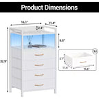 Cómoda de tela para dormitorio, 4 cajones, unidad de almacenamiento con estructura de acero resistente, cajones de cómoda con estante de almacenamiento abierto, mesita de noche para el hogar, la oficina
