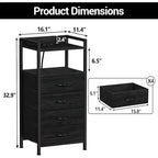 Cómoda de tela para dormitorio, 4 cajones, unidad de almacenamiento con estructura de acero resistente, cajones de cómoda con estante de almacenamiento abierto, mesita de noche para el hogar, la oficina