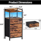 Cómoda de tela para dormitorio, 4 cajones, unidad de almacenamiento con estructura de acero resistente, cajones de cómoda con estante de almacenamiento abierto, mesita de noche para el hogar, la oficina