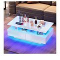 LED Coffee Table with Storage 4 Drawers, Modern High Glossy Coffee Tables for Living Room, Small Center Table with Open Display Shelf ,White