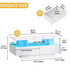 Mesa de café LED con almacenamiento y 4 cajones, mesas de café modernas de alto brillo para sala de estar, mesa de centro pequeña con estante de exhibición abierto, blanca