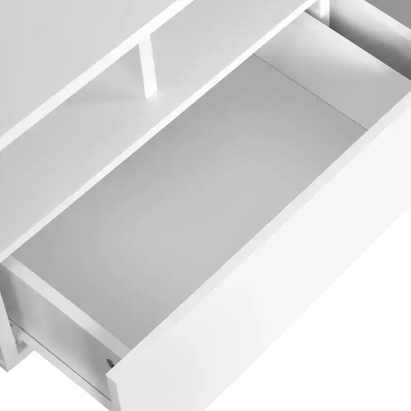 Mesa de café LED con almacenamiento y 4 cajones, mesas de café modernas de alto brillo para sala de estar, mesa de centro pequeña con estante de exhibición abierto, blanca
