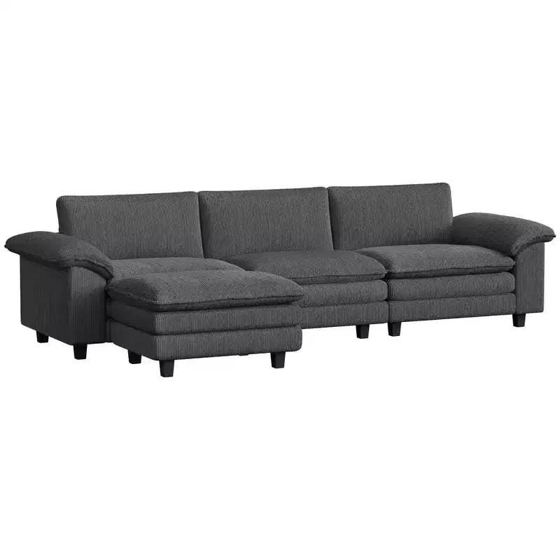 Sofá seccional HOMCOM, sofá en forma de L con asiento profundo, otomana móvil y apoyabrazos acolchados